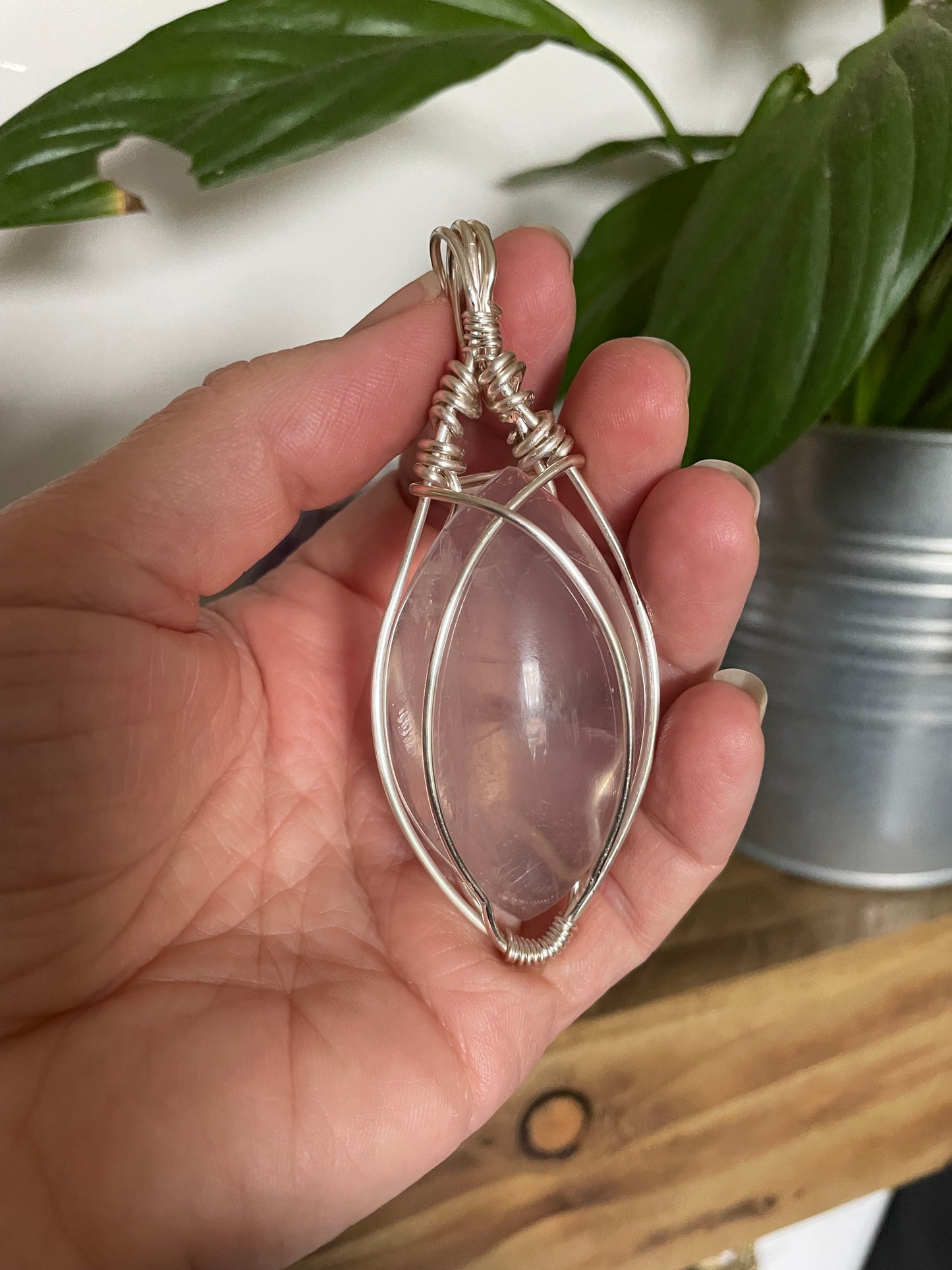 Wire Wrapped Large Rose Quartz Pendant