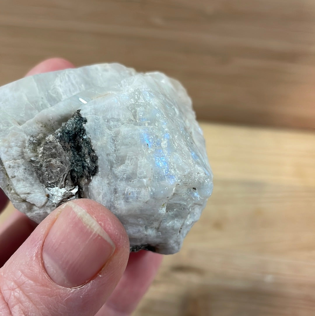 Rainbow Moonstone Raw with Cut and Polished Point