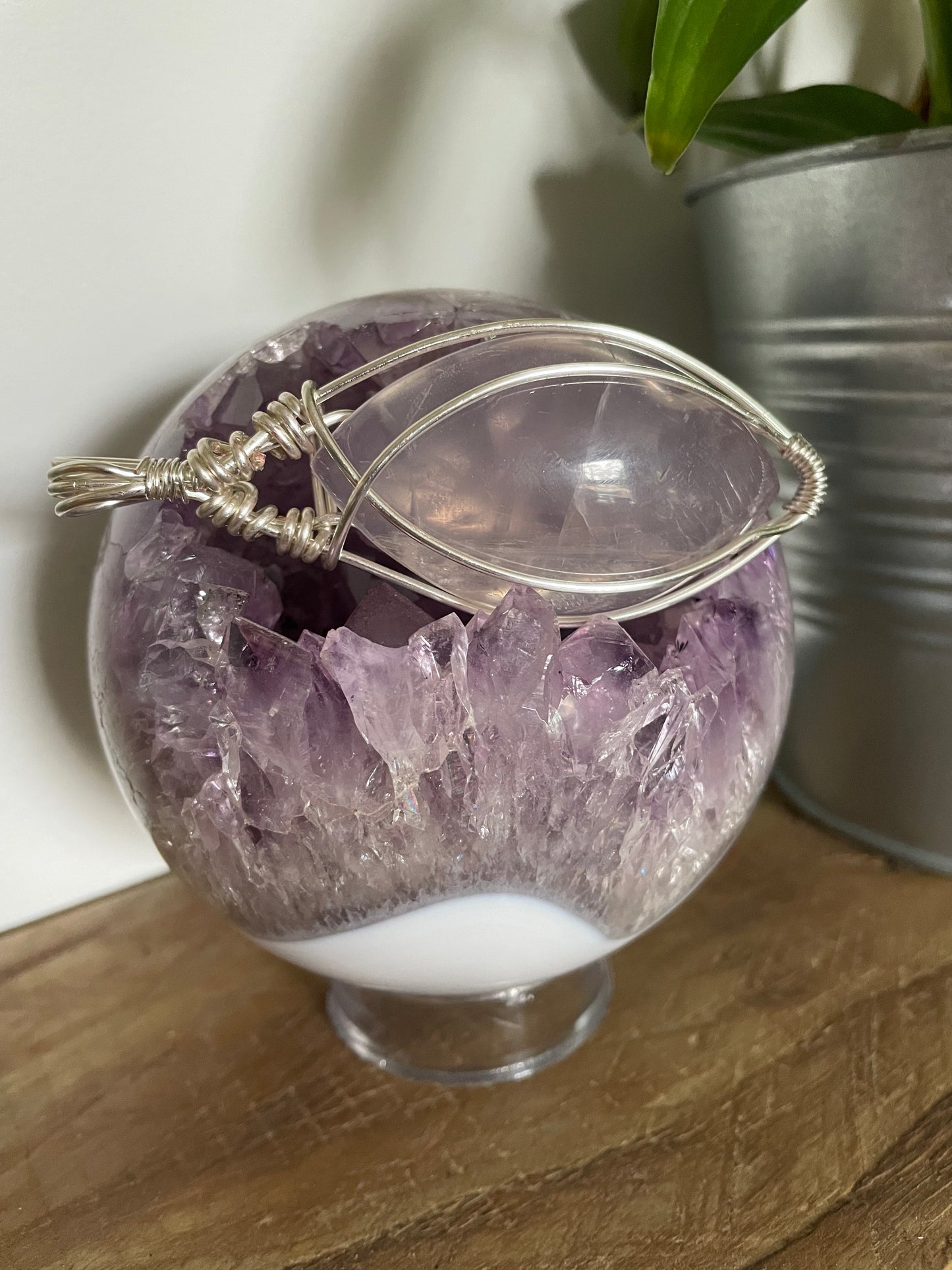 Wire Wrapped Large Rose Quartz Pendant
