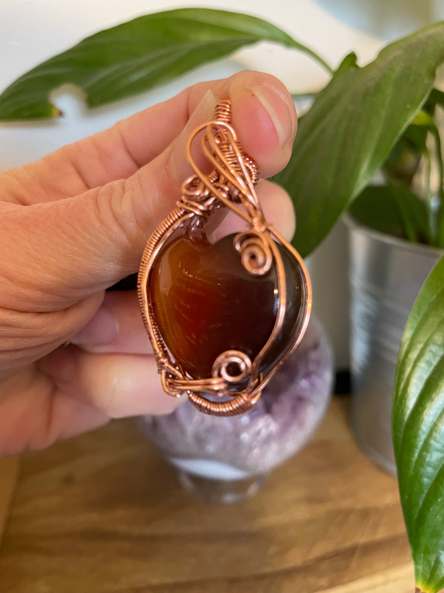 Wire wrapped Carnelian Heart Pendant