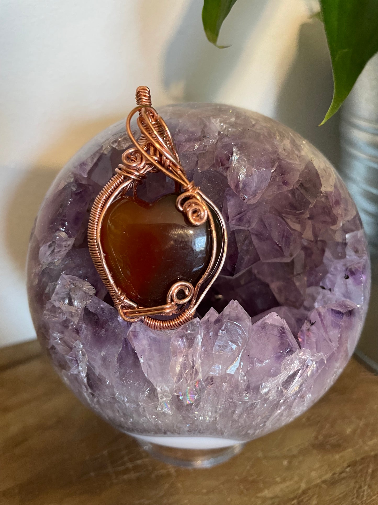 Wire wrapped Carnelian Heart Pendant