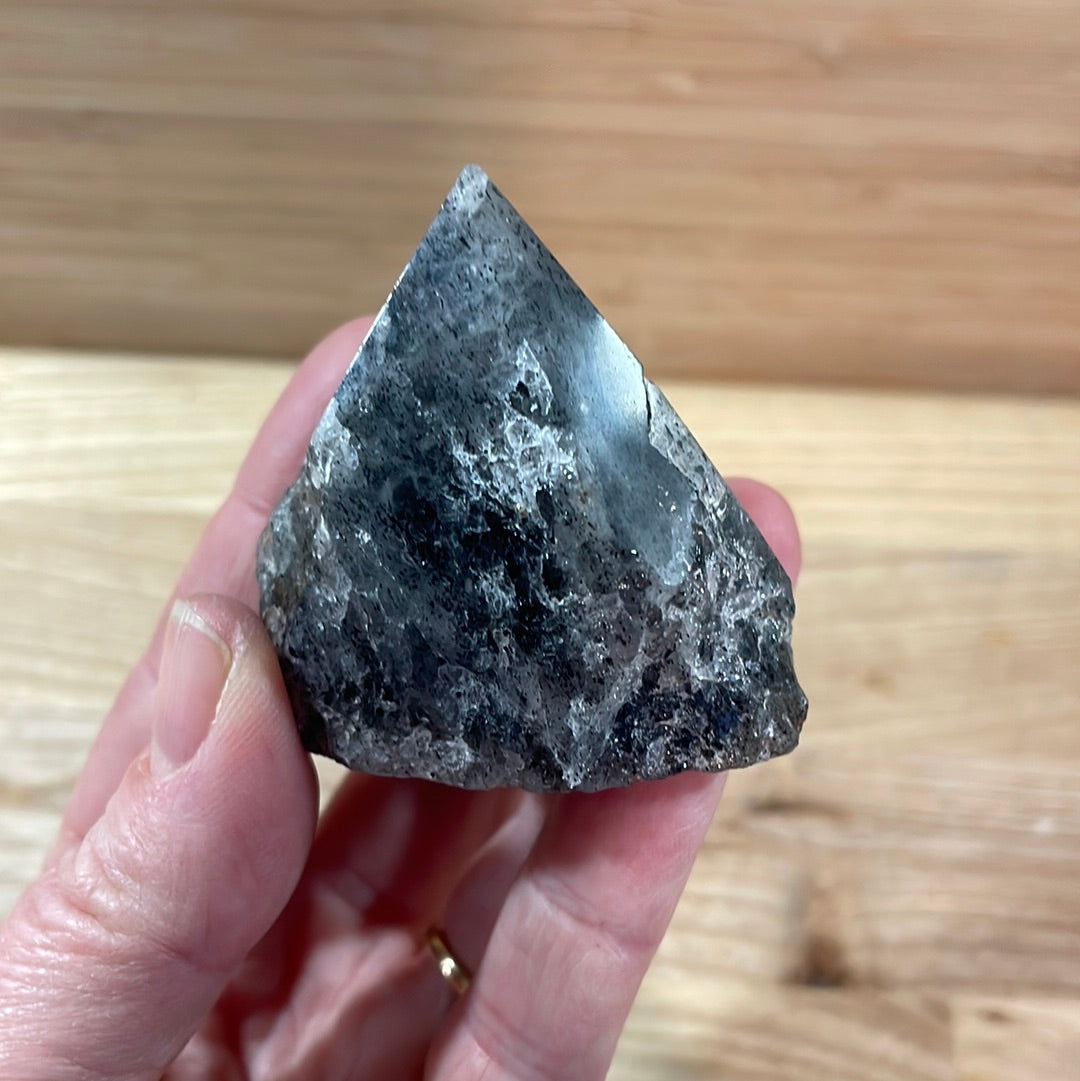 Tourmalinated Quartz Raw with cut and polished point