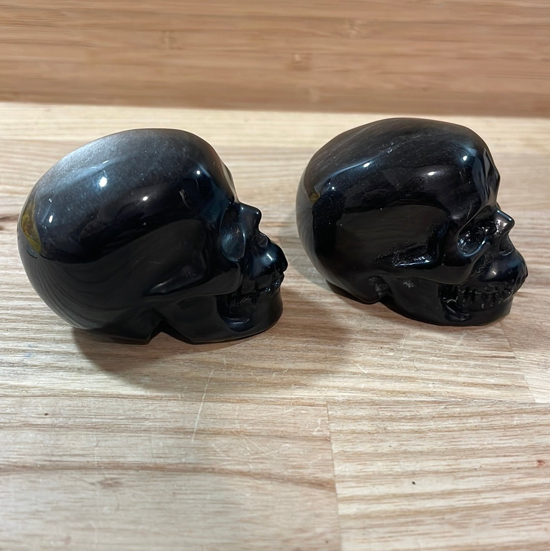 'Silver' Sheen Obsidian Skulls