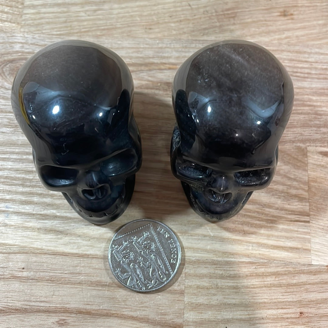 'Silver' Sheen Obsidian Skulls