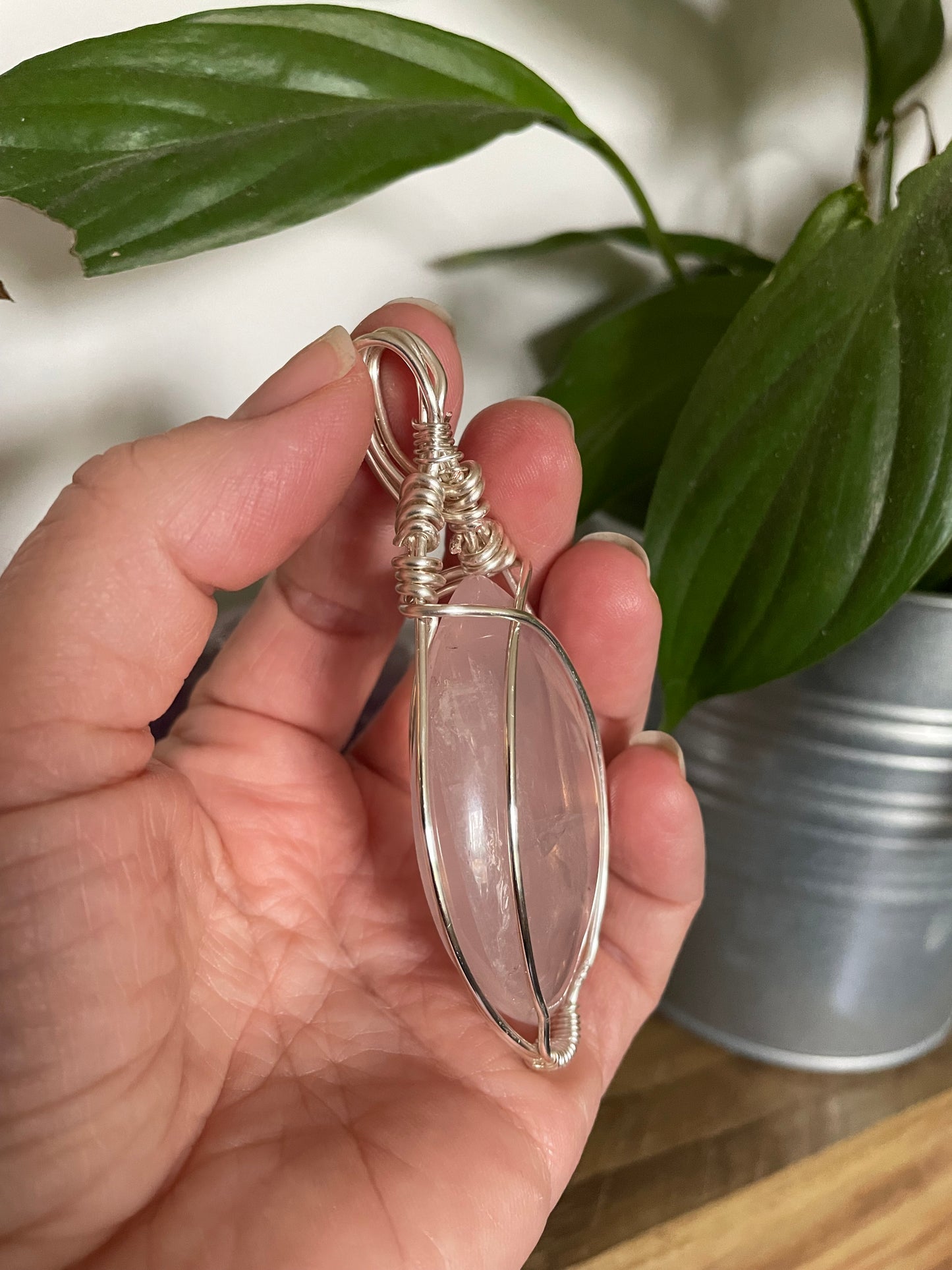 Wire Wrapped Large Rose Quartz Pendant