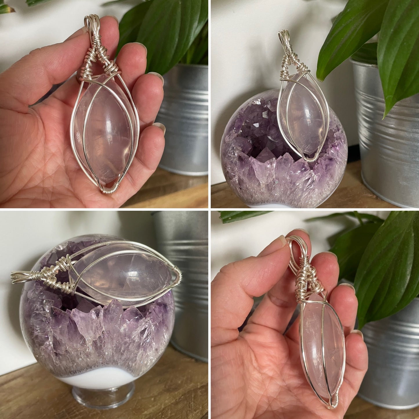 Wire Wrapped Large Rose Quartz Pendant