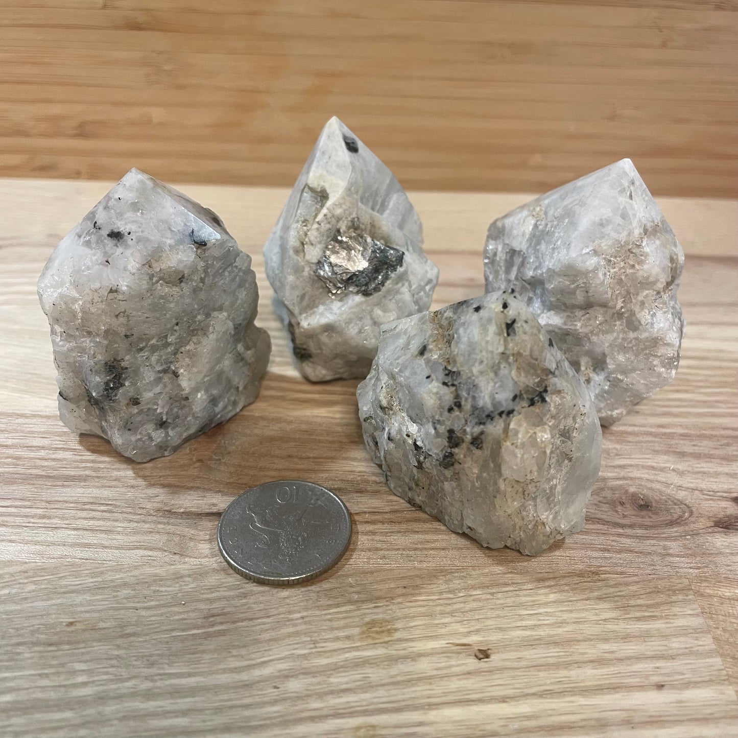 Rainbow Moonstone Raw with Cut and Polished Point