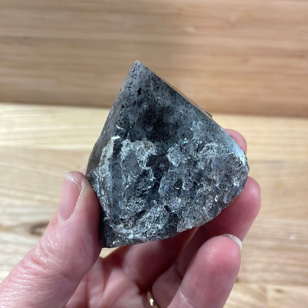 Tourmalinated Quartz Raw with cut and polished point