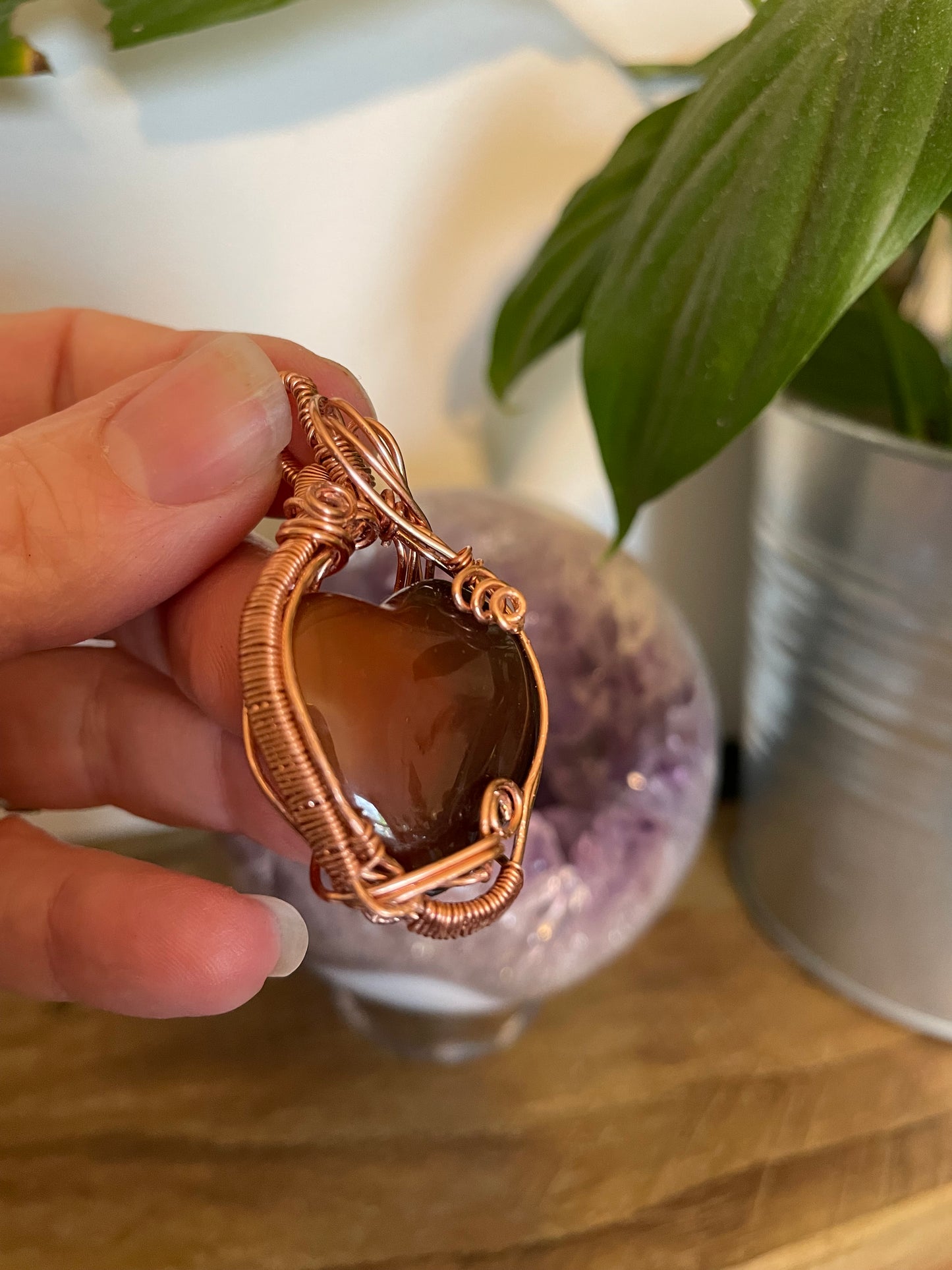 Wire wrapped Carnelian Heart Pendant