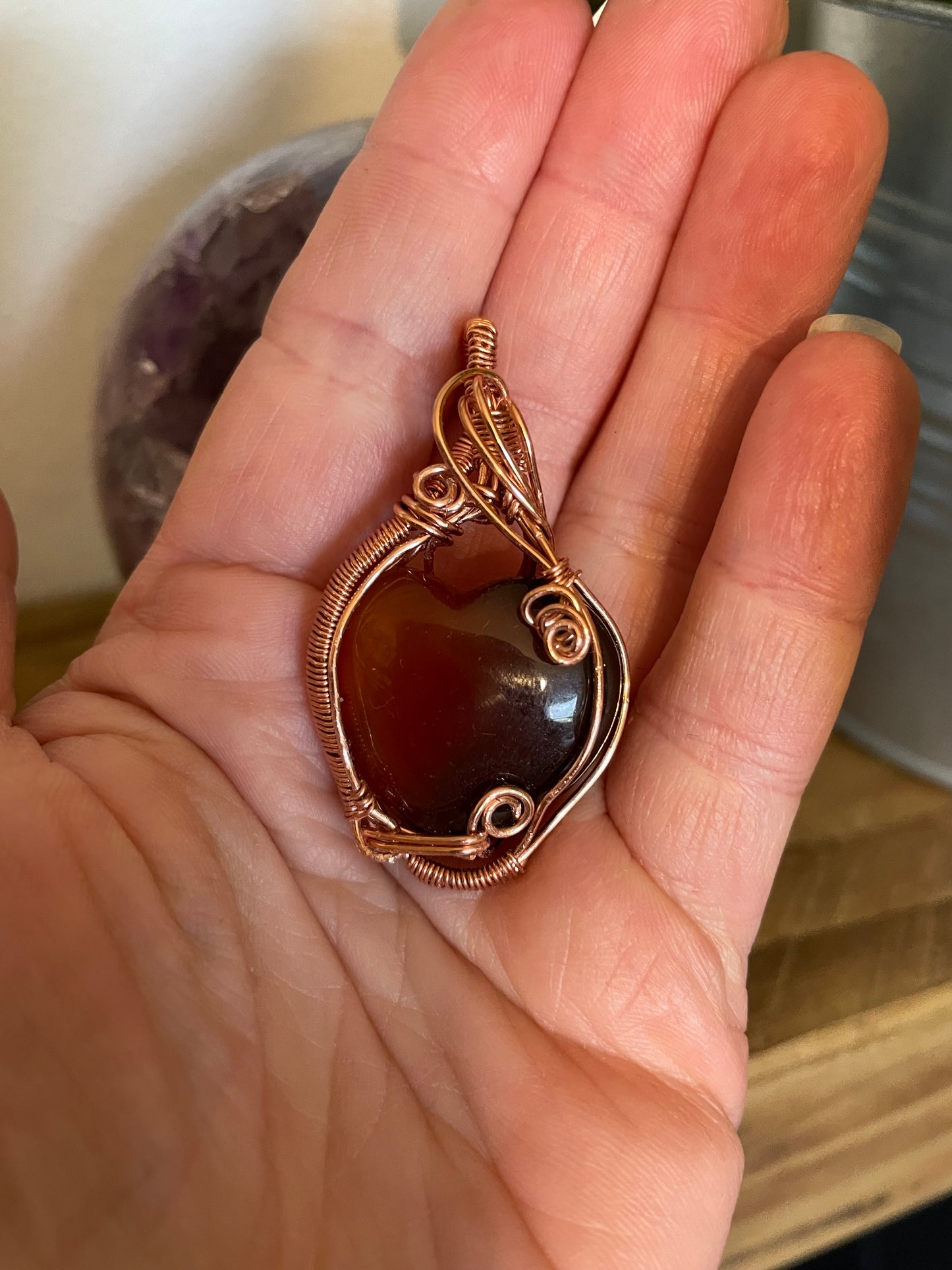 Wire wrapped Carnelian Heart Pendant