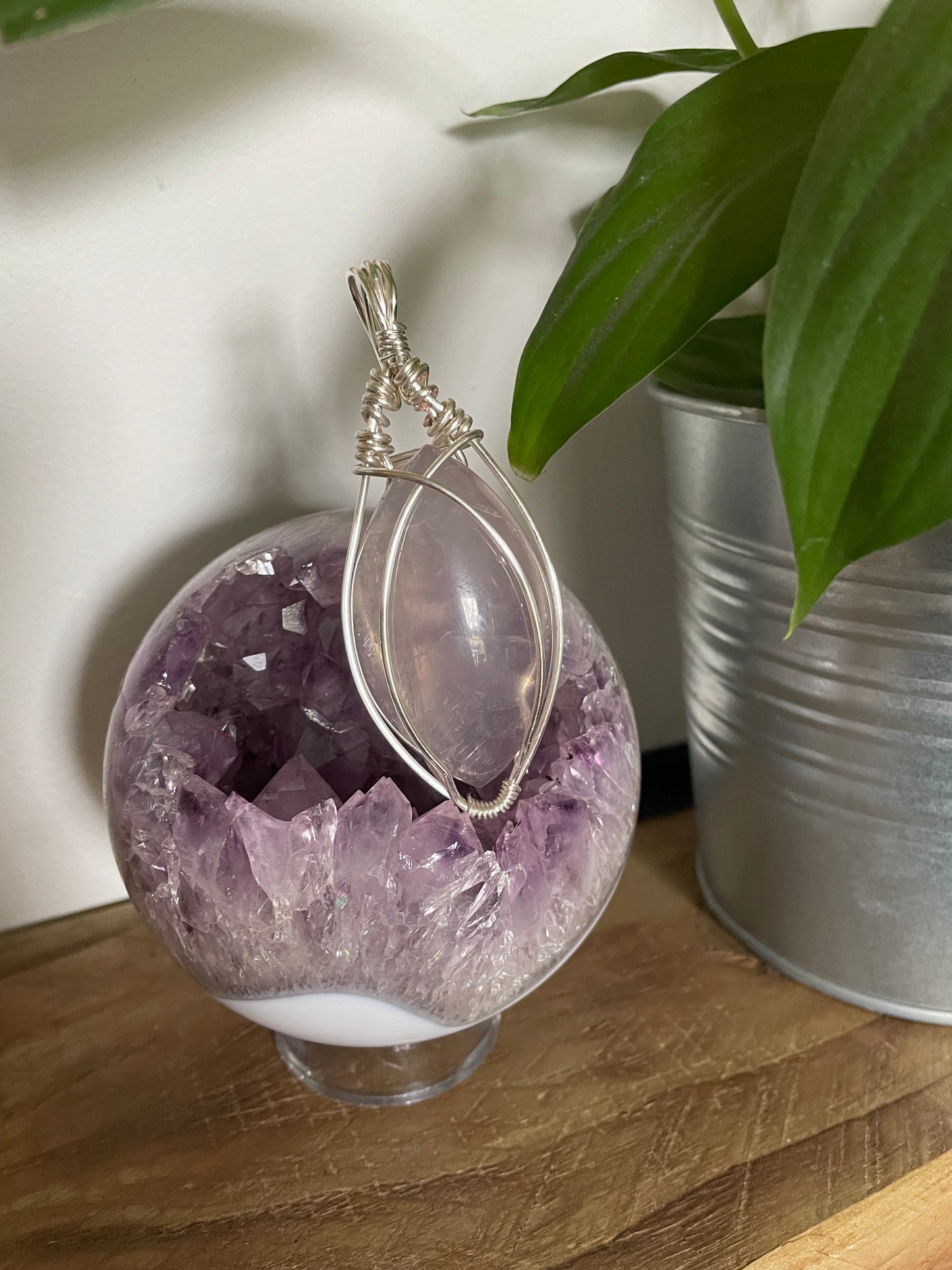 Wire Wrapped Large Rose Quartz Pendant