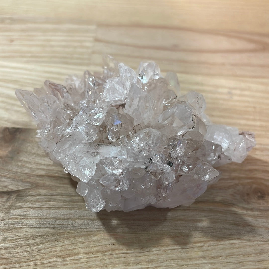 Pink Lemurian and Faden Quartz Clusters