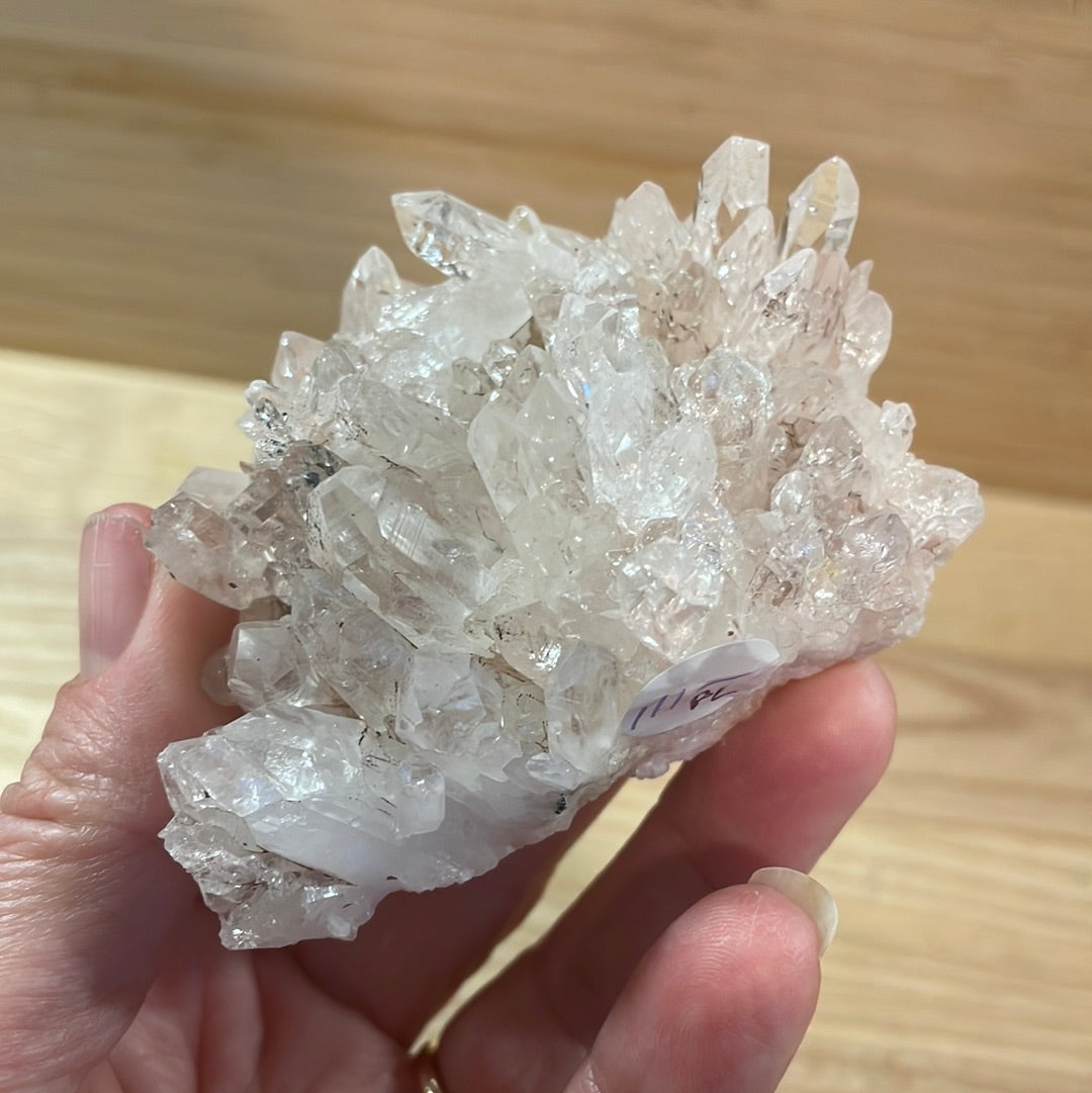 Pink Lemurian and Faden Quartz Clusters
