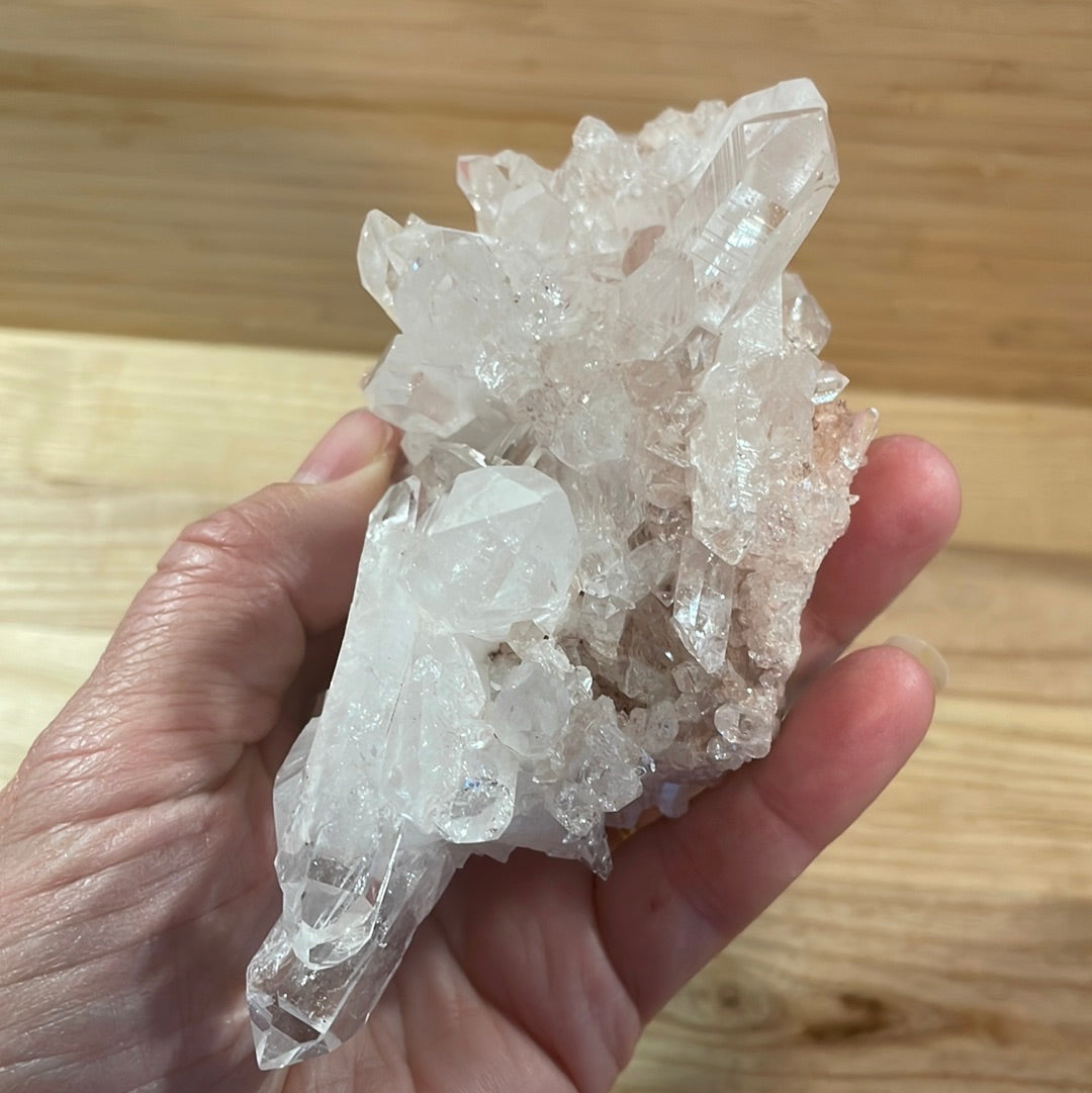 Pink Lemurian and Faden Quartz Clusters