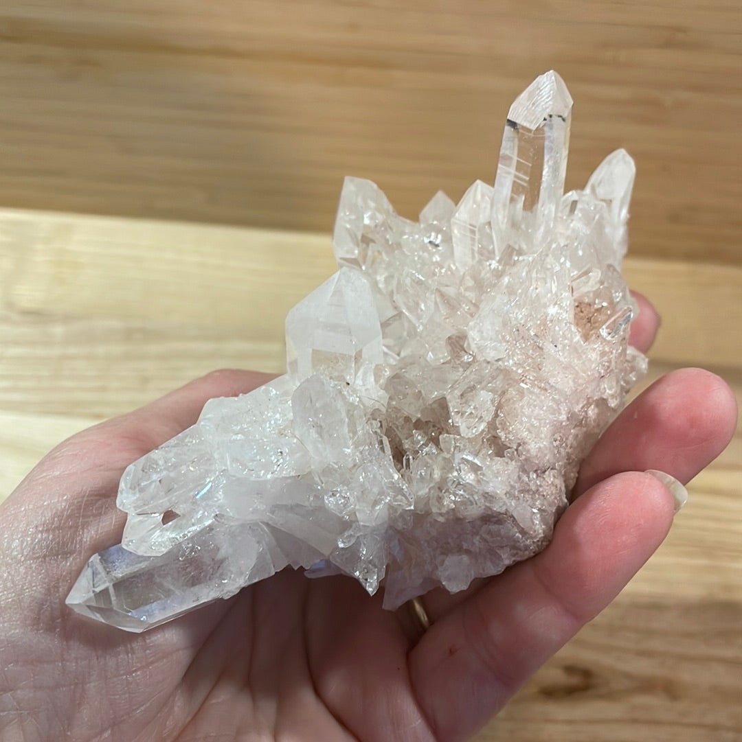 Pink Lemurian and Faden Quartz Clusters