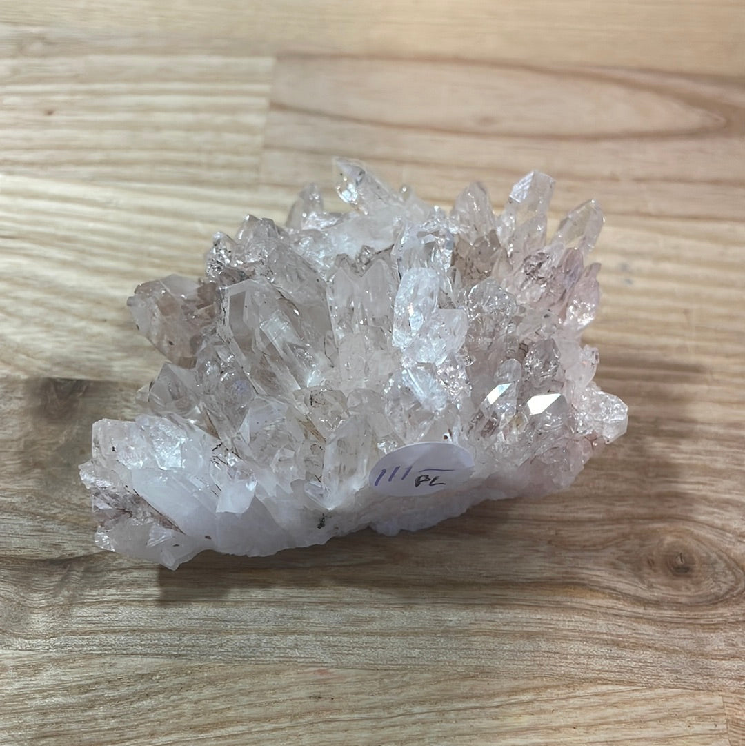 Pink Lemurian and Faden Quartz Clusters