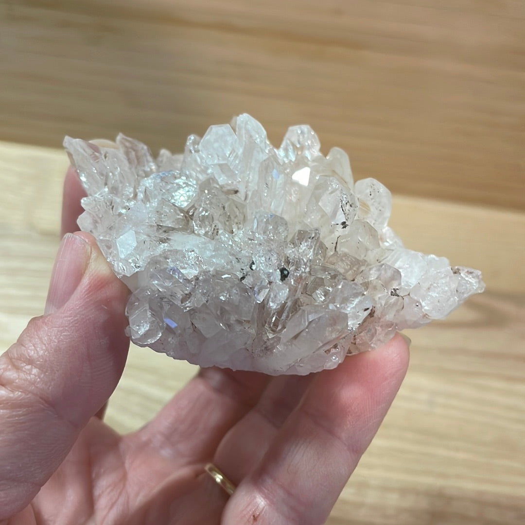 Pink Lemurian and Faden Quartz Clusters