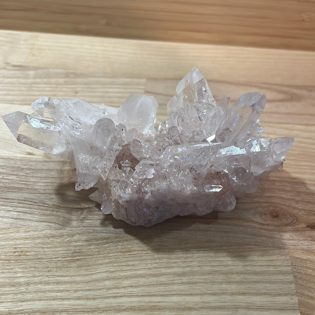 Pink Lemurian and Faden Quartz Clusters
