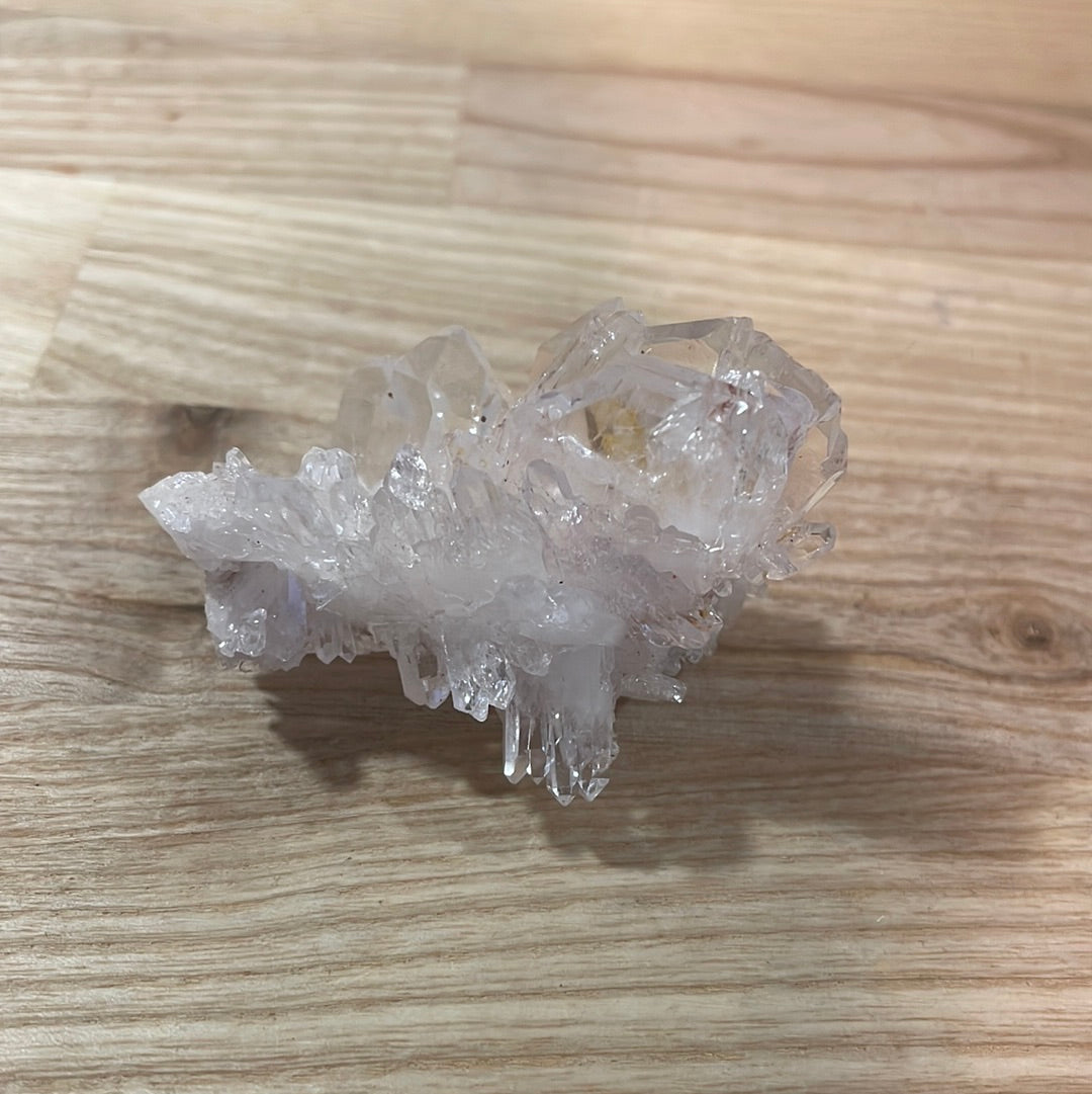 Pink Lemurian and Faden Quartz Clusters