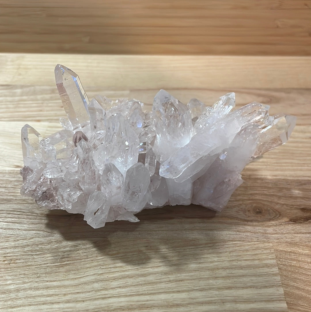 Pink Lemurian and Faden Quartz Clusters