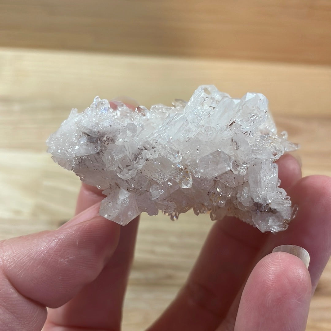 Pink Lemurian and Faden Quartz Clusters