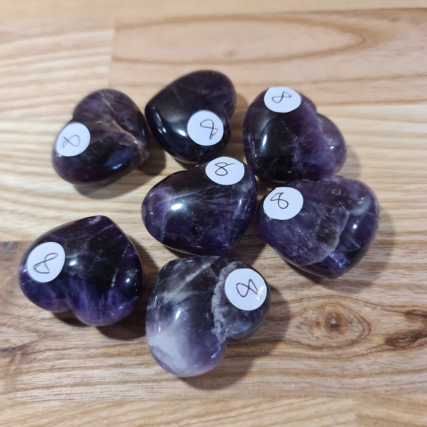 Chevron Amethyst polished hearts