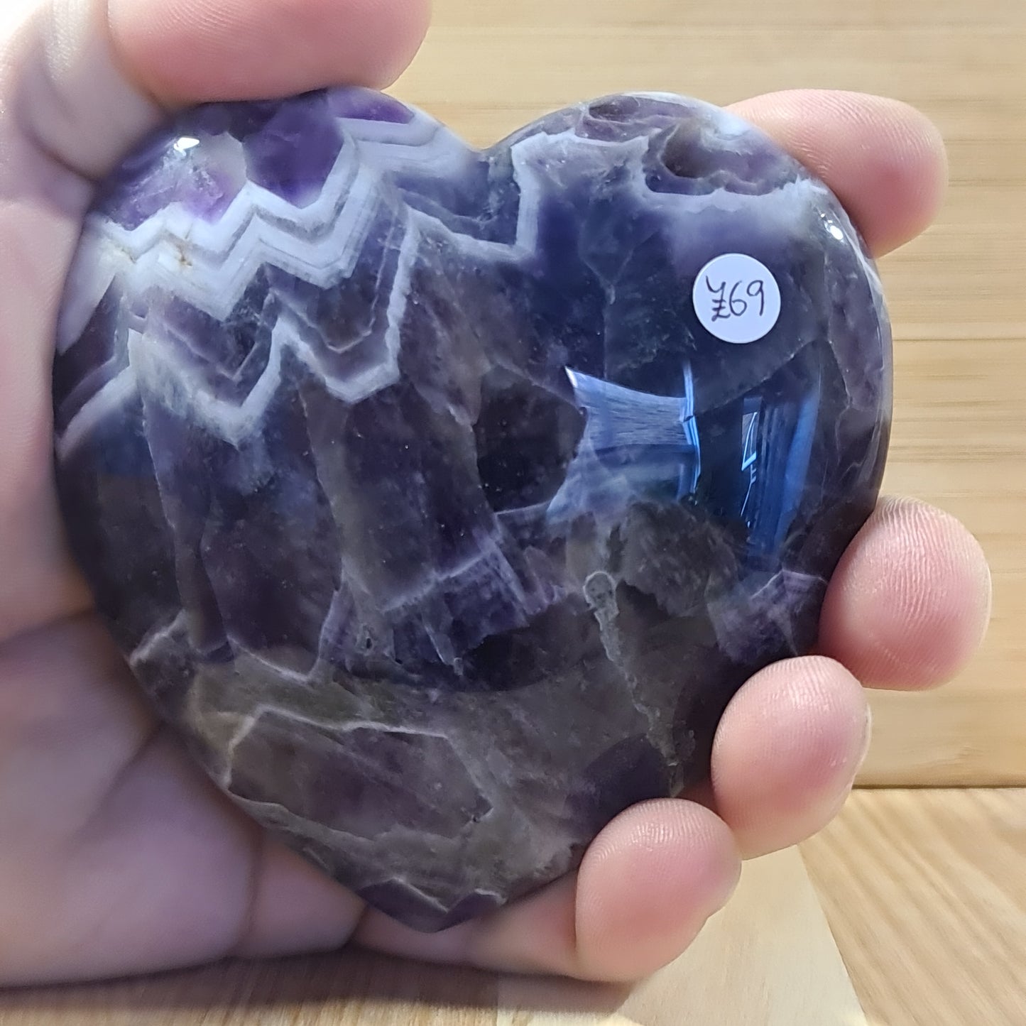 Chevron Amethyst polished hearts