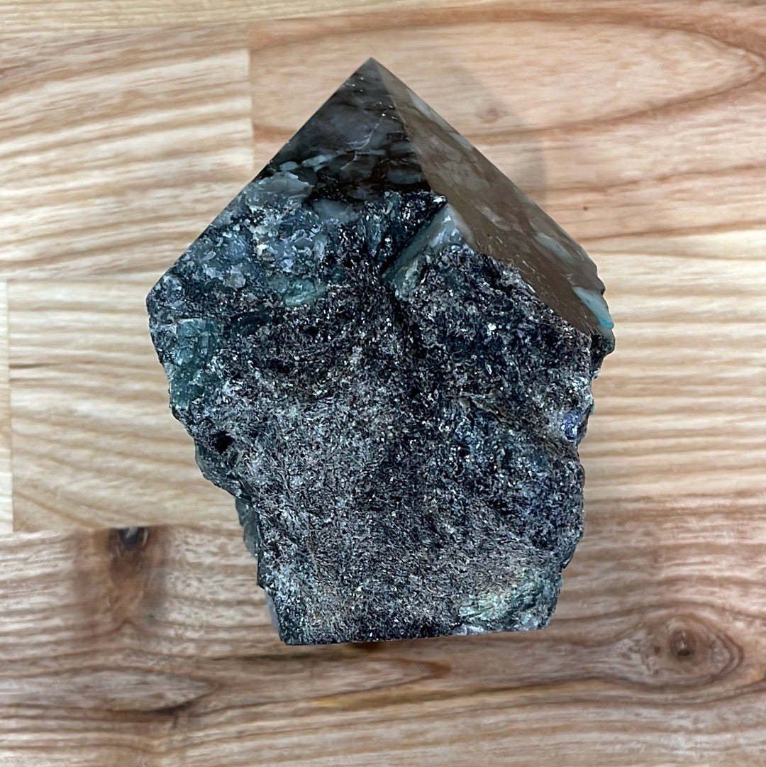 Emerald Raw with Cut and Polished Point