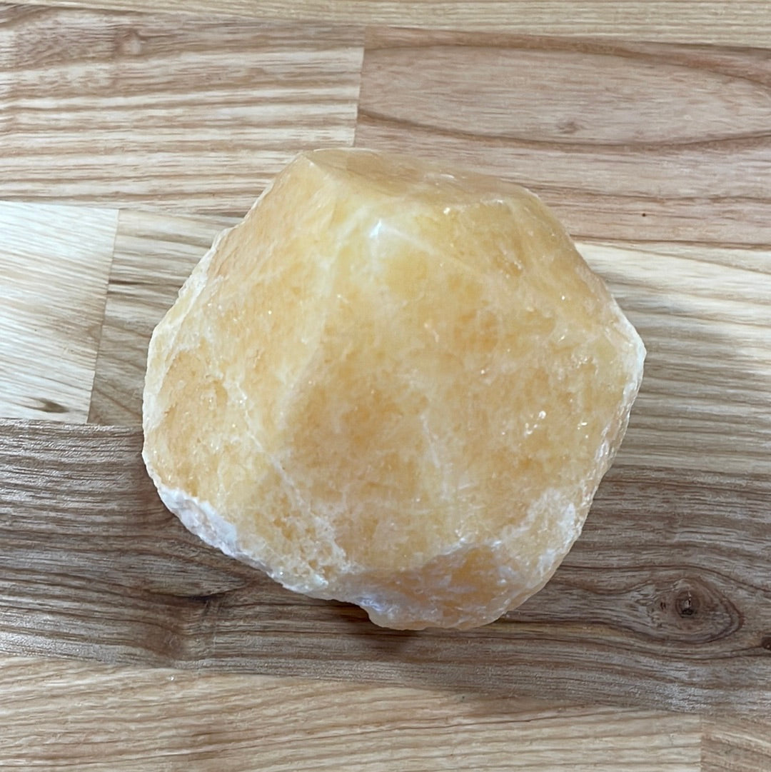 Orange Calcite Raw with Cut and Polished Point
