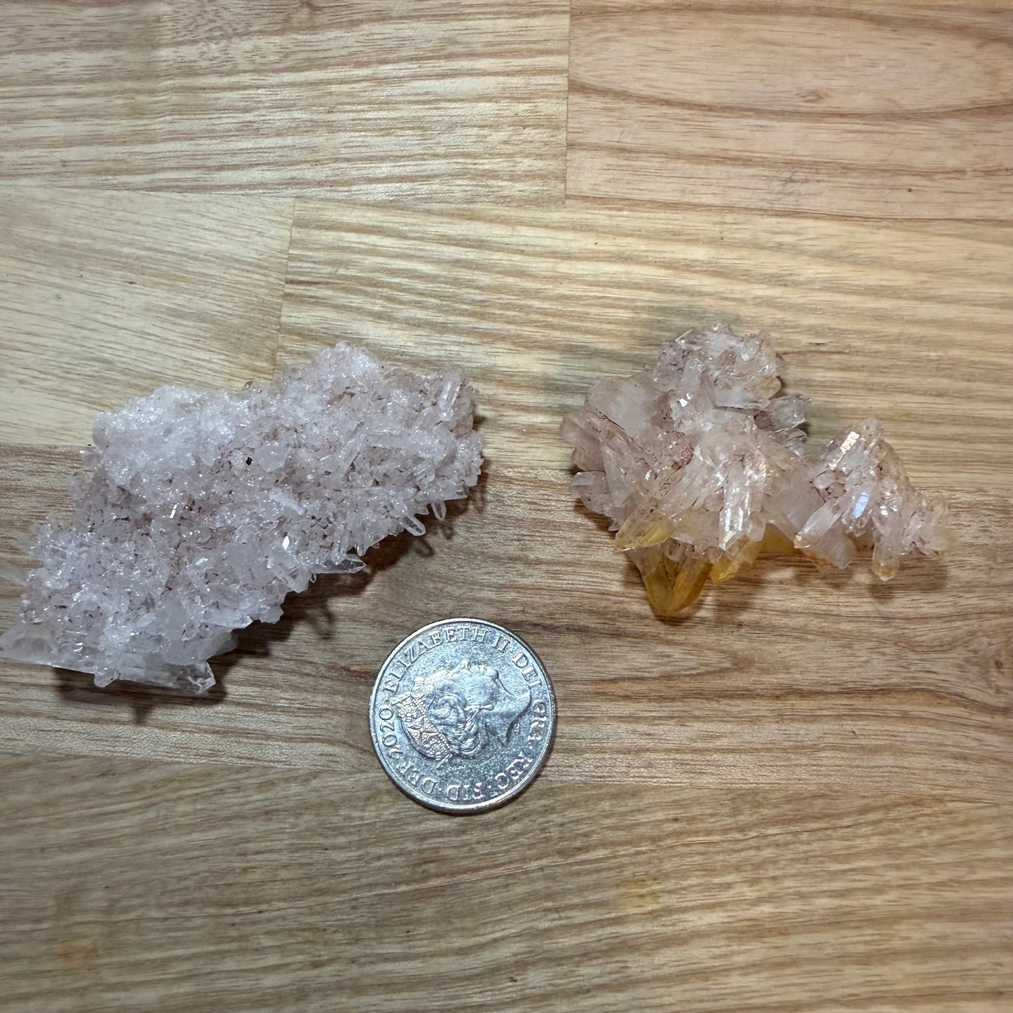 Pink Lemurian and Faden Quartz Clusters