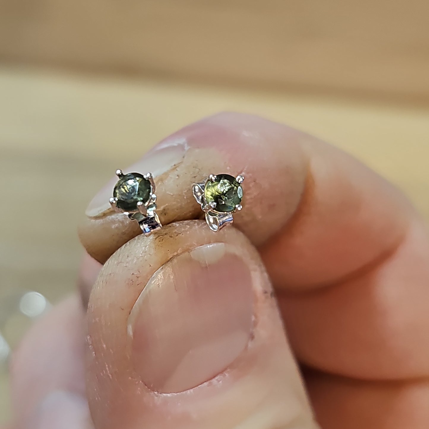 Moldavite Earring Studs 4mm