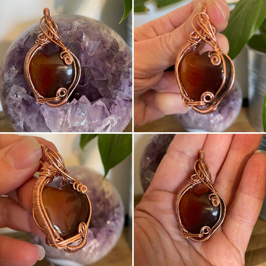 Wire wrapped Carnelian Heart Pendant