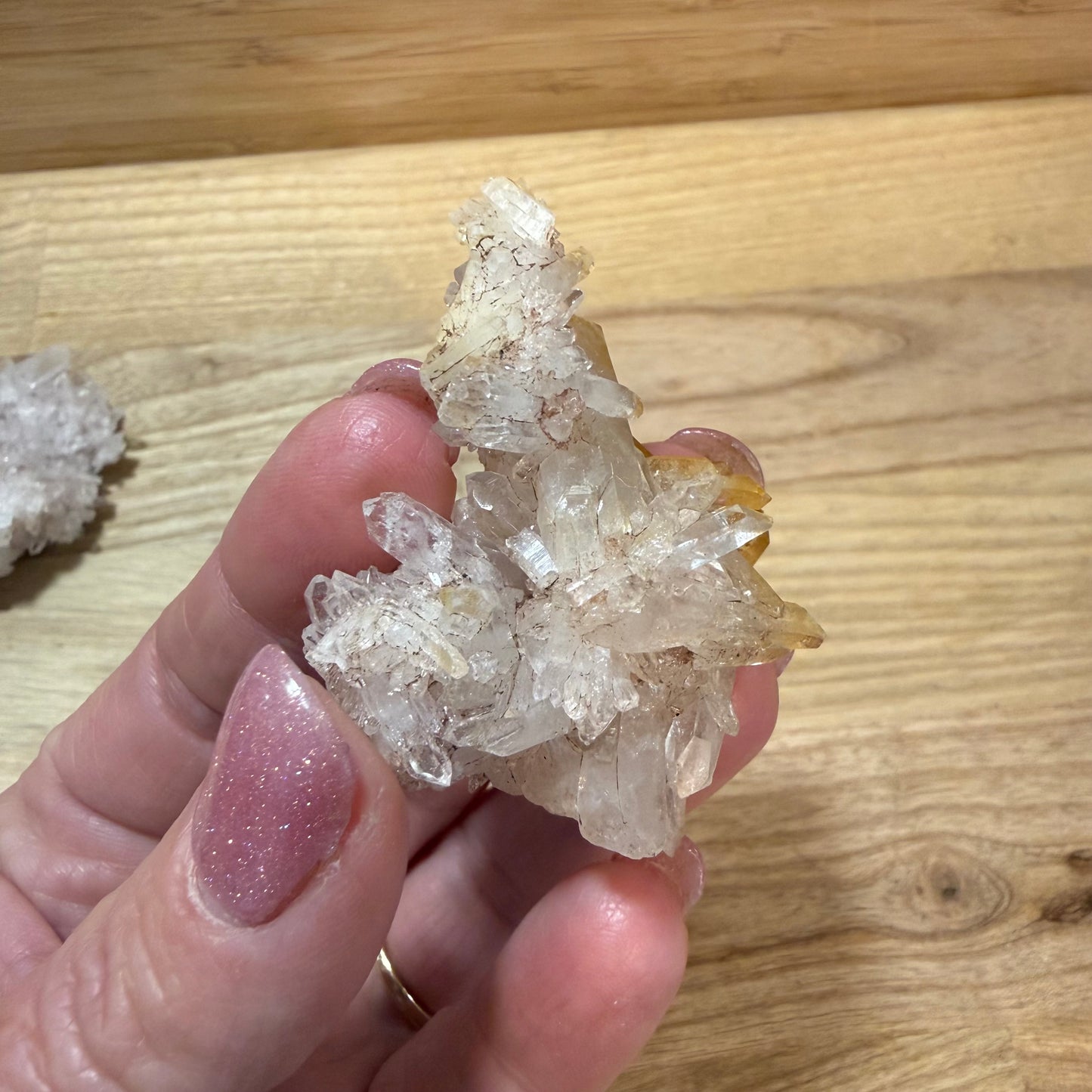 Pink Lemurian and Faden Quartz Clusters