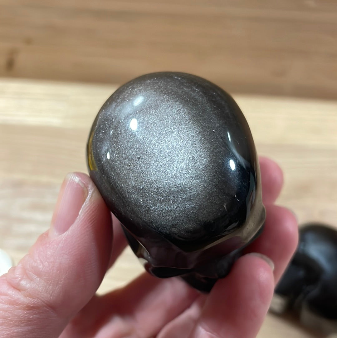 'Silver' Sheen Obsidian Skulls