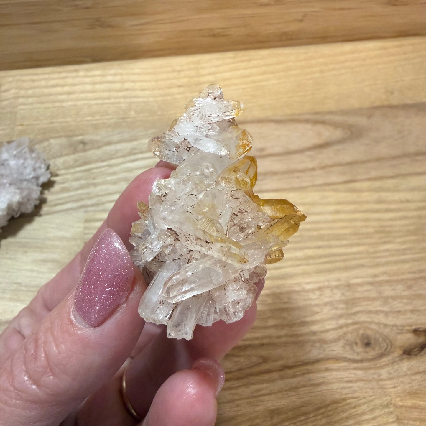 Pink Lemurian and Faden Quartz Clusters