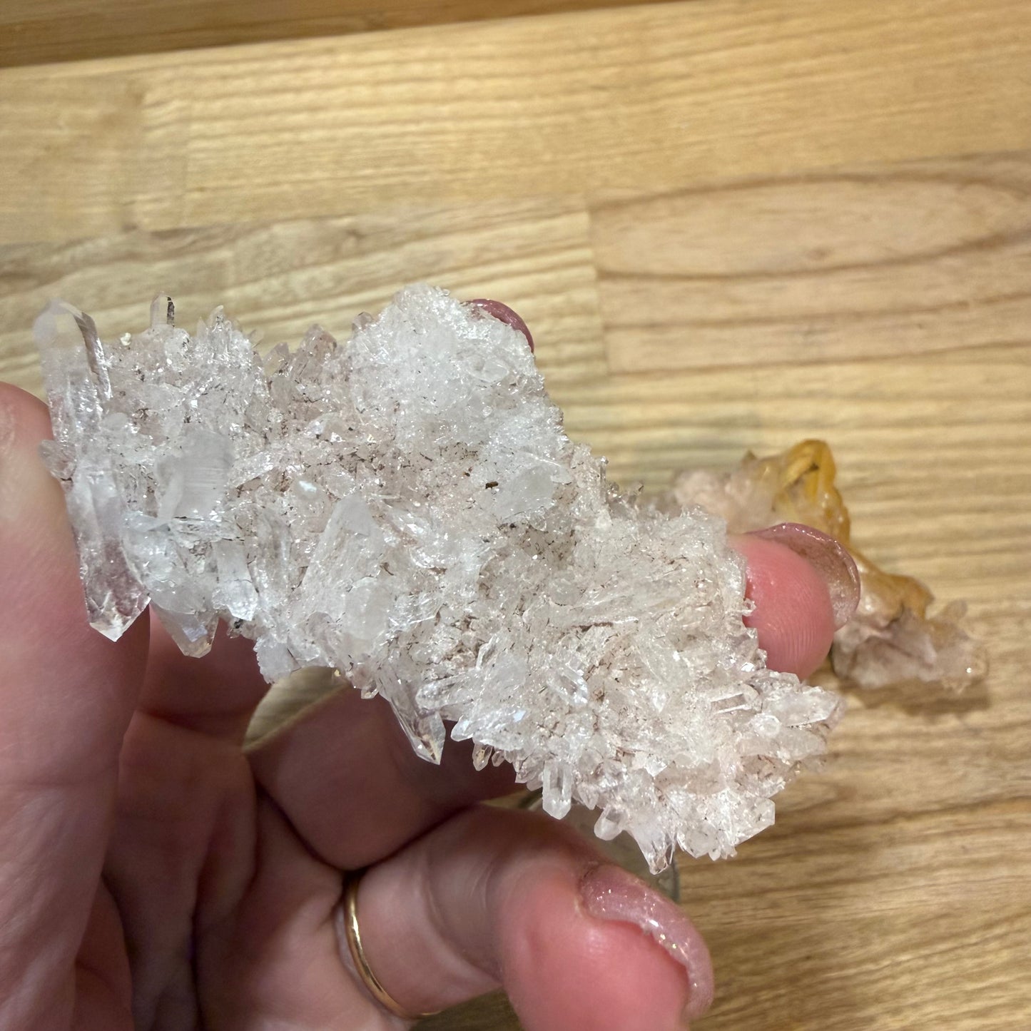 Pink Lemurian and Faden Quartz Clusters