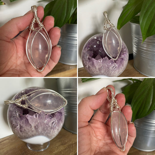 Wire Wrapped Large Rose Quartz Pendant