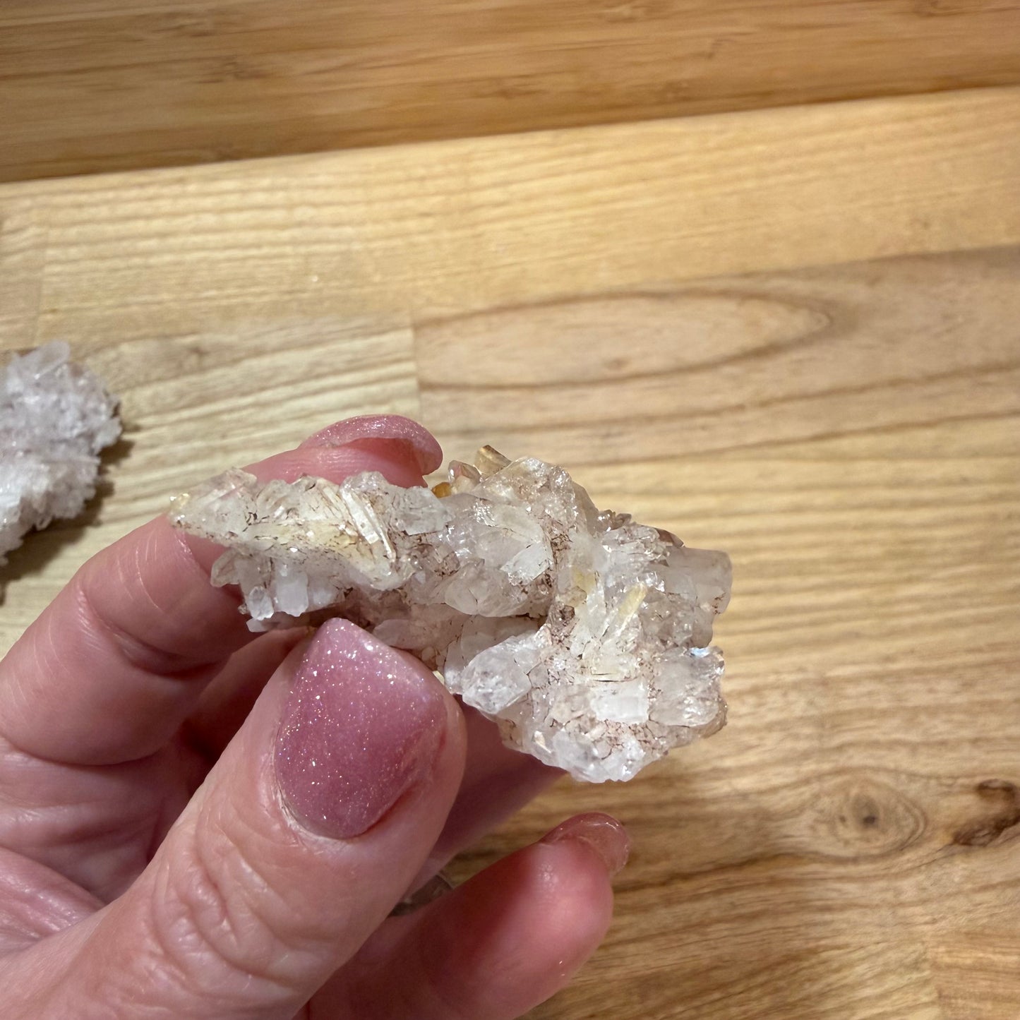 Pink Lemurian and Faden Quartz Clusters