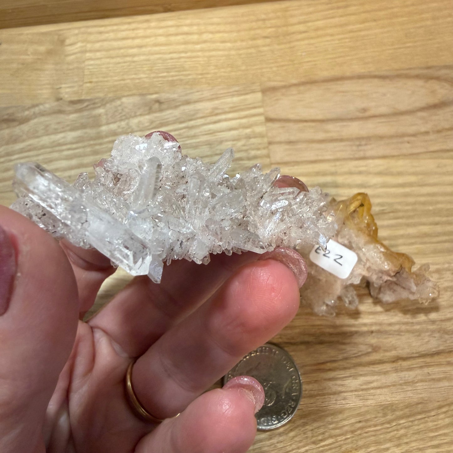 Pink Lemurian and Faden Quartz Clusters