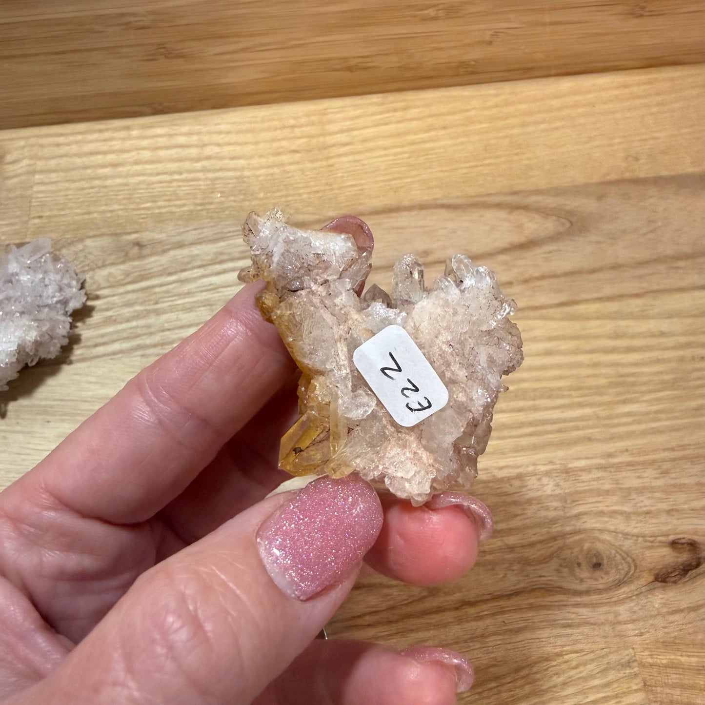 Pink Lemurian and Faden Quartz Clusters
