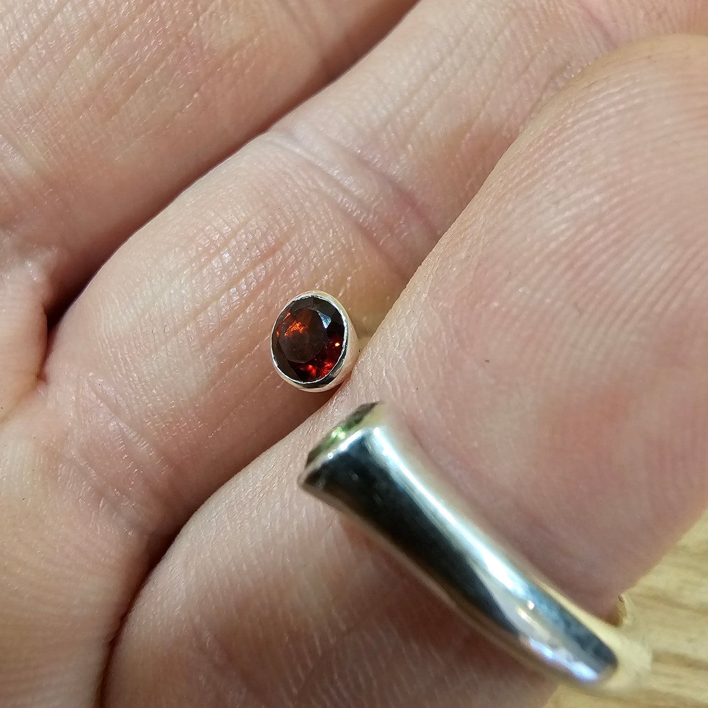 Moldavite / Garnet Adjustable ring