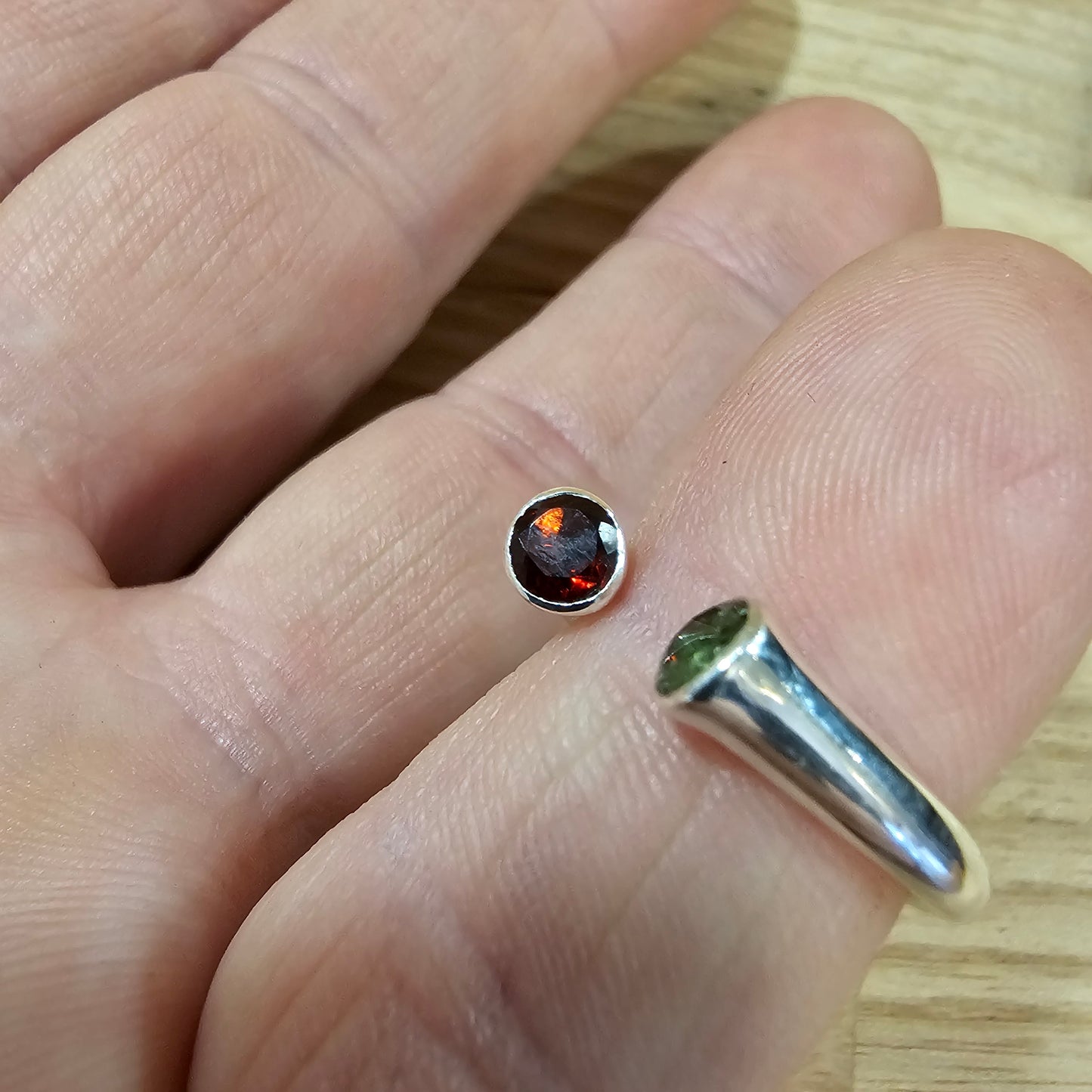 Moldavite / Garnet Adjustable ring