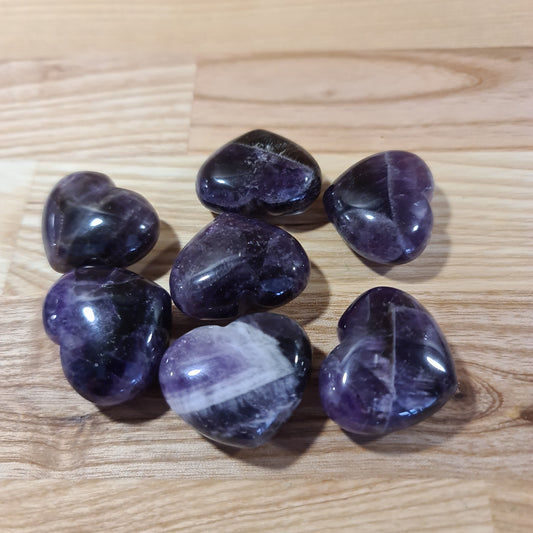Chevron Amethyst polished hearts
