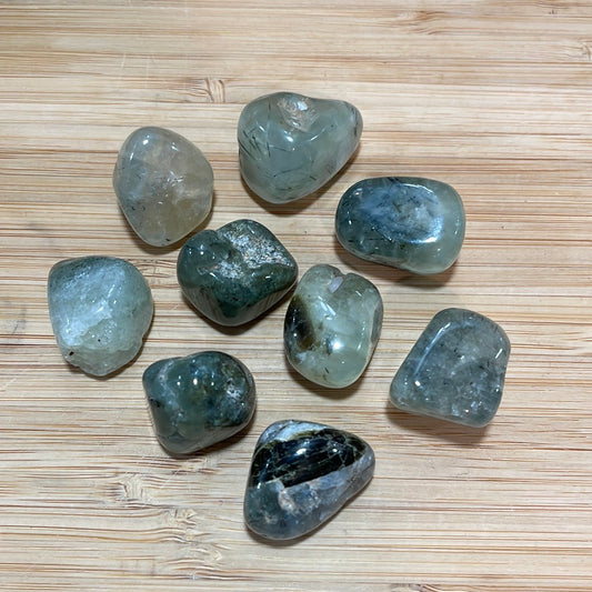 Prehnite with Epidote and Tourmaline Tumblestone