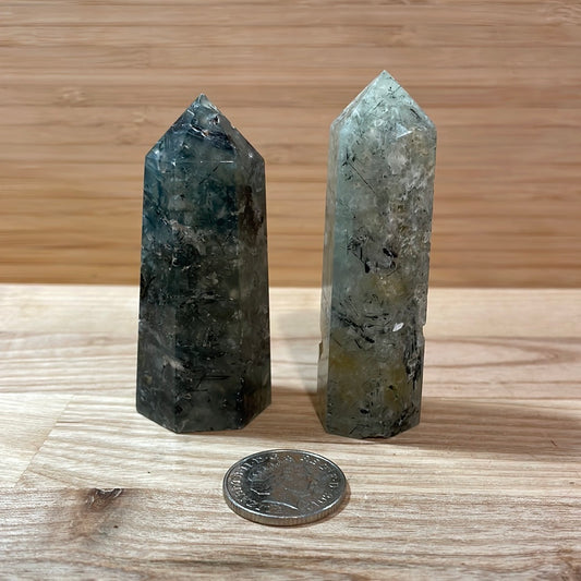 Prehnite with Epidote and Tourmaline Point