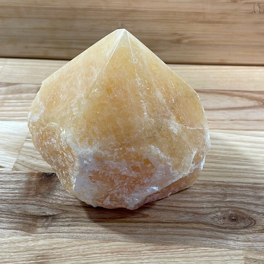 Orange Calcite Raw with Cut and Polished Point