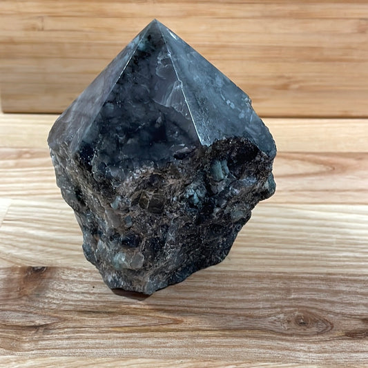 Emerald Raw with Cut and Polished Point