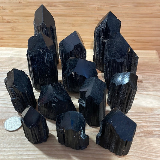 Black Tourmaline Raw and Polished Point